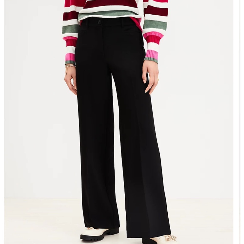 Loft black wide leg trouser pants, large.